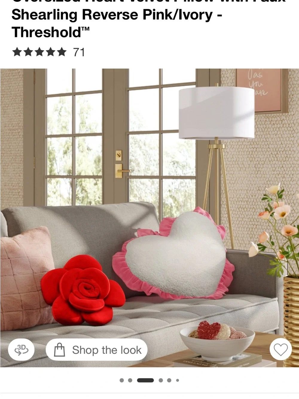 NWOT 💖 Oversized Heart Velvet Pillow with Faux Shearling Reverse Threshold